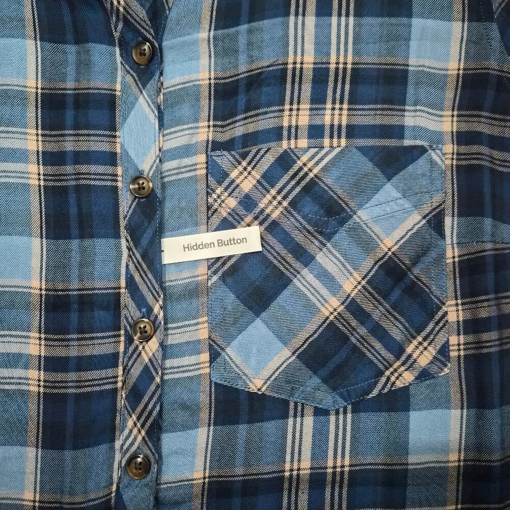 Terra & Sky Women's Button Down Shirt Plaid Long Sleeve Size 1X, 3X Blue Comet - Picture 9 of 11